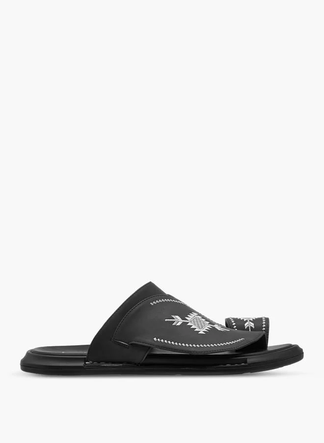 Al Waha Men Embroidered Slip-On Arabic Sandals with Toe Loop