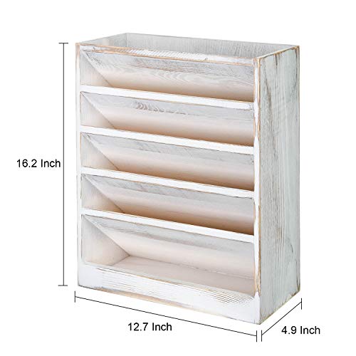 VERGOODR Vintage Rustic Wooden 5 Slot Office Desk or Distressed Torched Wood Wall Mounted Hanging Document Filing Organizer，Magazine Rack，Mail Holder Organizer display stand - Image 2