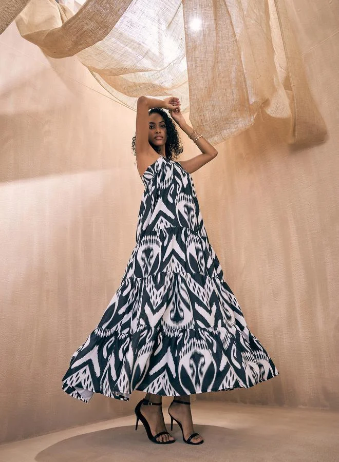 SASSAFRAS Patterned Tiered Dress