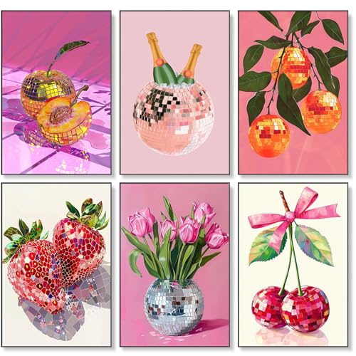 Yezavesu 6 Pack Disco Ball Paint by Numbers Kit for Adults Beginner 8x12 Inch Disco Ball Adult Paint by Number Kits on Canvas Without Frame DIY Acrylic Fruit Painting by Numbers for Home Wall Decor Gift - Image 1