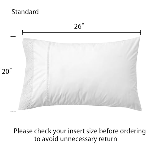 Ranznaz White Lace Pillowcases Standard Size Set of 2, 100% Cotton White Eyelet Pillow Shams, Elegant Farmhouse Envelope Closure Pillow Cover for Bedding, 20 x 26 Inches - Image 2