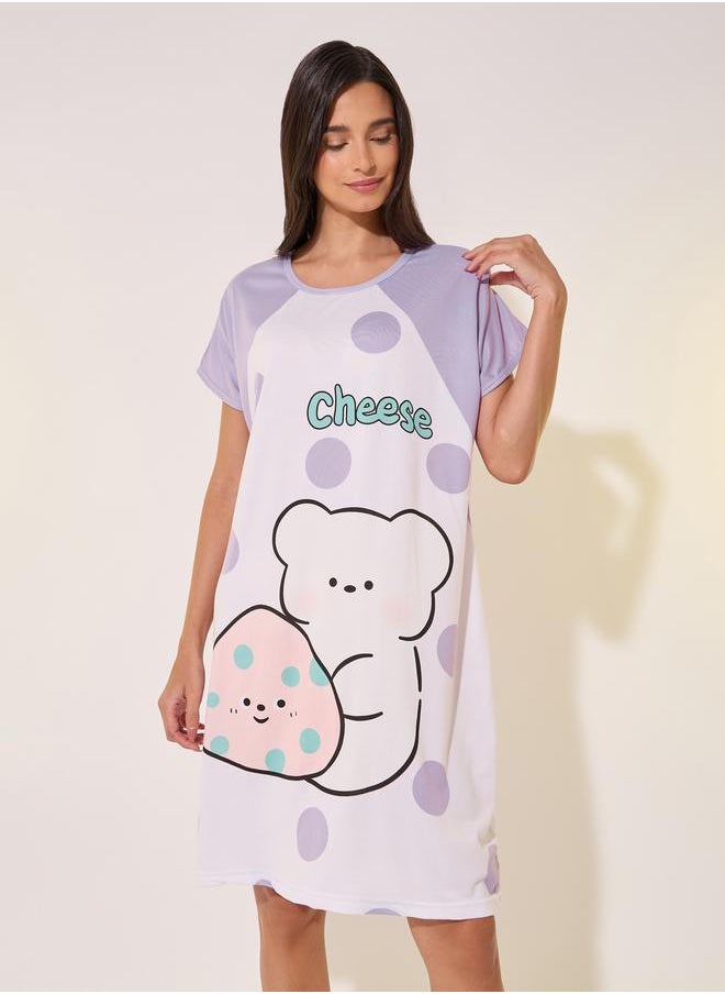 Take Two Graphic Print Round Neck Sleep T-Shirt Dress  - Image 2