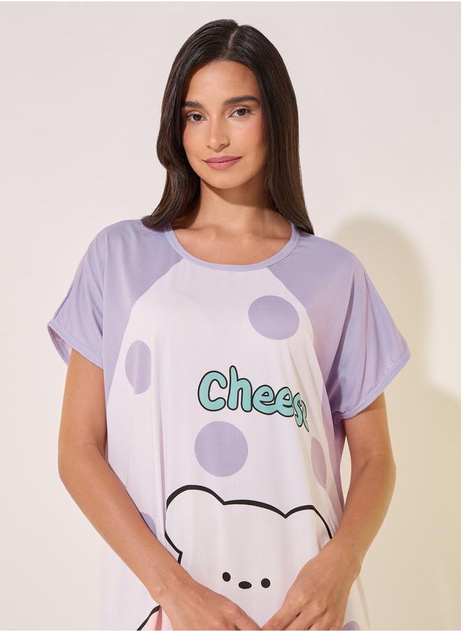 Take Two Graphic Print Round Neck Sleep T-Shirt Dress  - Image 3