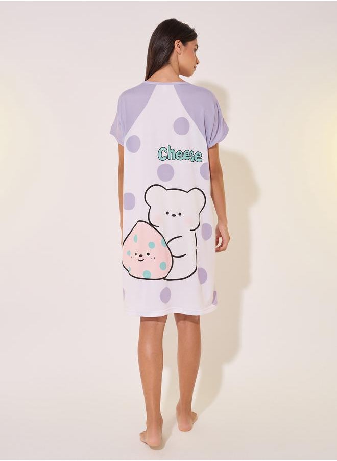 Take Two Graphic Print Round Neck Sleep T-Shirt Dress  - Image 5