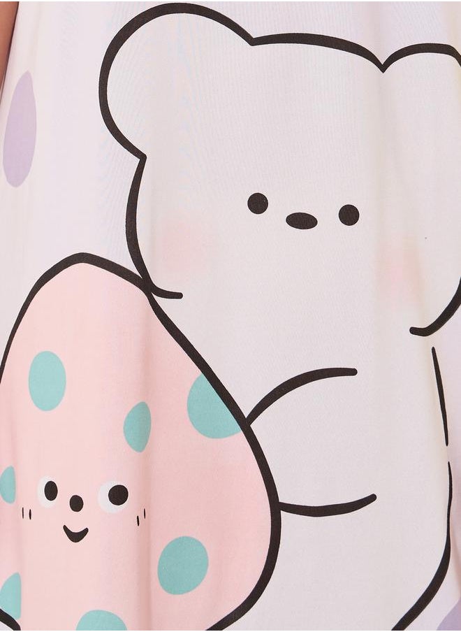 Take Two Graphic Print Round Neck Sleep T-Shirt Dress  - Image 4