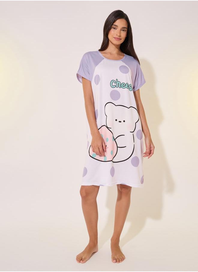 Take Two Graphic Print Round Neck Sleep T-Shirt Dress  - Image 1