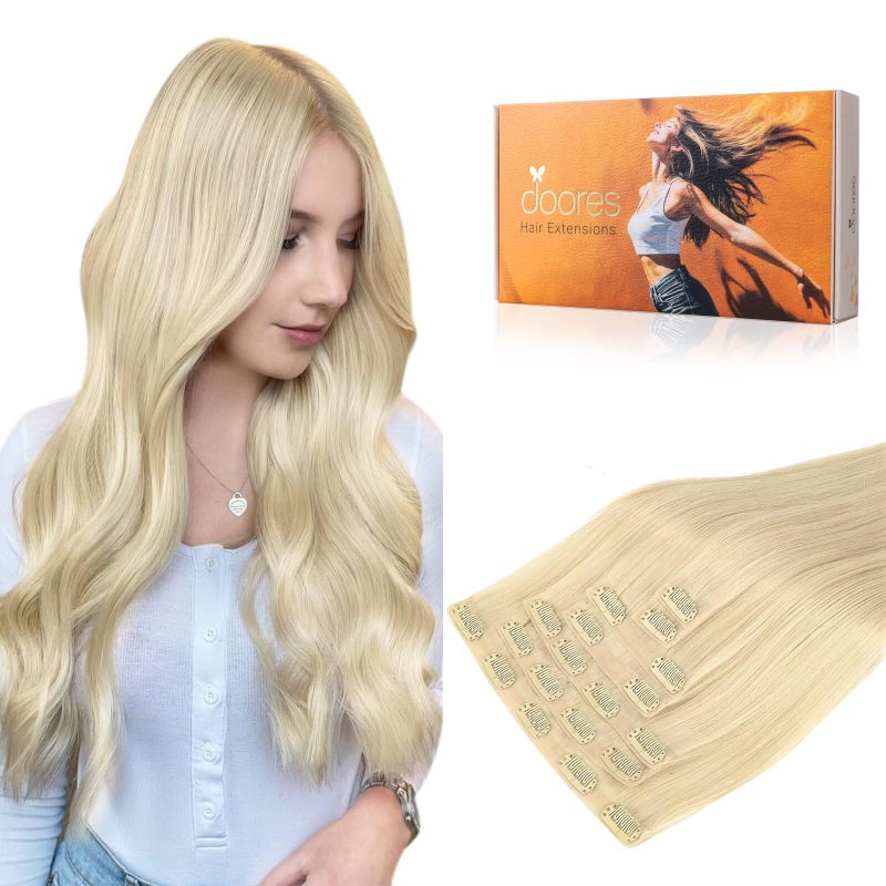 DOORES Human Hair Extensions Bleach Blonde 150g 7pcs 22 Inch Seamless Clip in Hair Extensions Remy Human Hair for Women Extensions Thick Straight Hair Invisi Edge Hair Extensions - Image 2