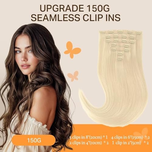 DOORES Human Hair Extensions Bleach Blonde 150g 7pcs 22 Inch Seamless Clip in Hair Extensions Remy Human Hair for Women Extensions Thick Straight Hair Invisi Edge Hair Extensions - Image 3