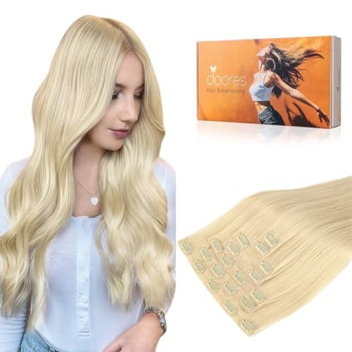 DOORES Human Hair Extensions Bleach Blonde 150g 7pcs 22 Inch Seamless Clip in Hair Extensions Remy Human Hair for Women Extensions Thick Straight Hair Invisi Edge Hair Extensions - Image 1