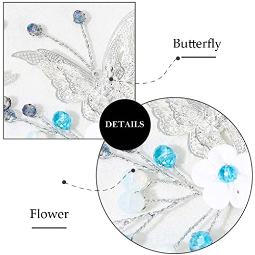 Earent Bride Wedding Flower Hair Pins Butterfly Bridal Hair Piece Blue Beads Hair Accessories for Women (Pack of 2) - Image 5