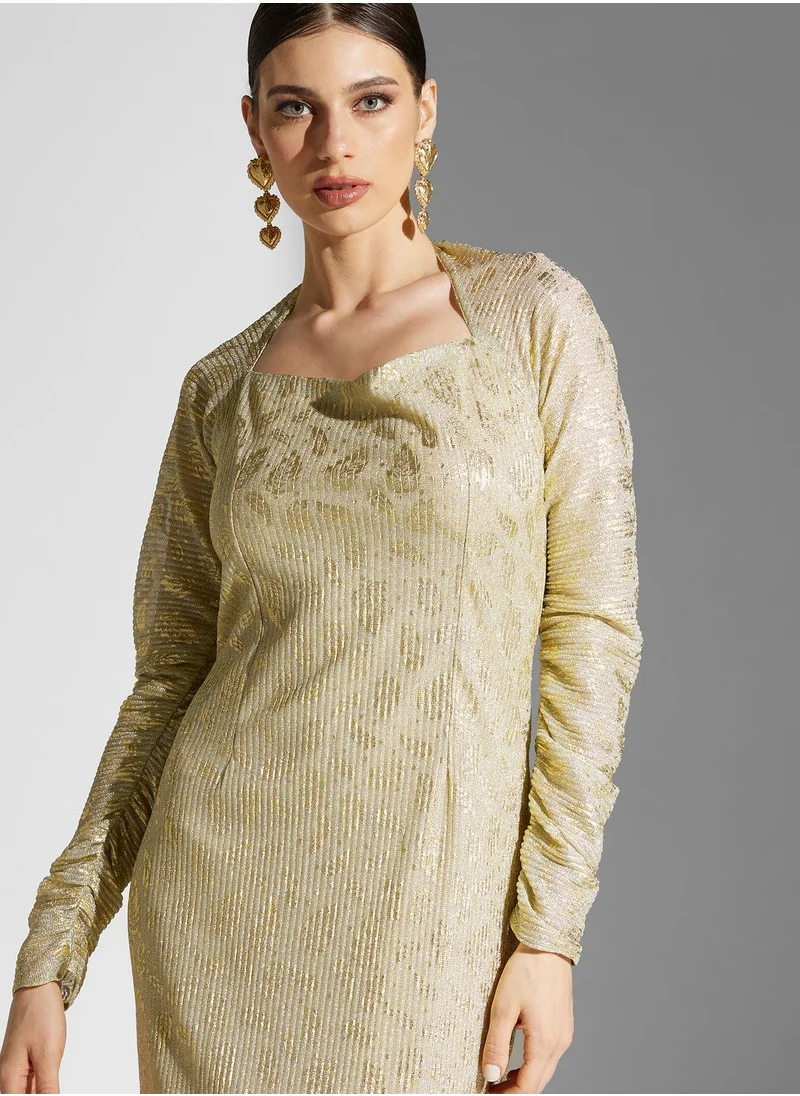 Namshi x Dana Strapless Foil Shimmer Dress