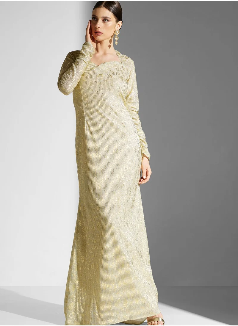 Namshi x Dana Strapless Foil Shimmer Dress