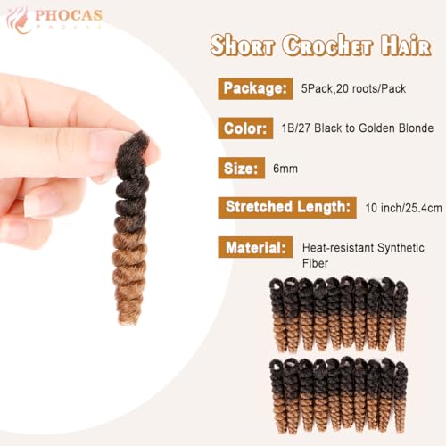 PHOCAS 10 5Packs Short Curly Crochet Hair Jump Wand Crochet Braids For Black Women 6MM Natural Black to Gloden Blonde - Image 5