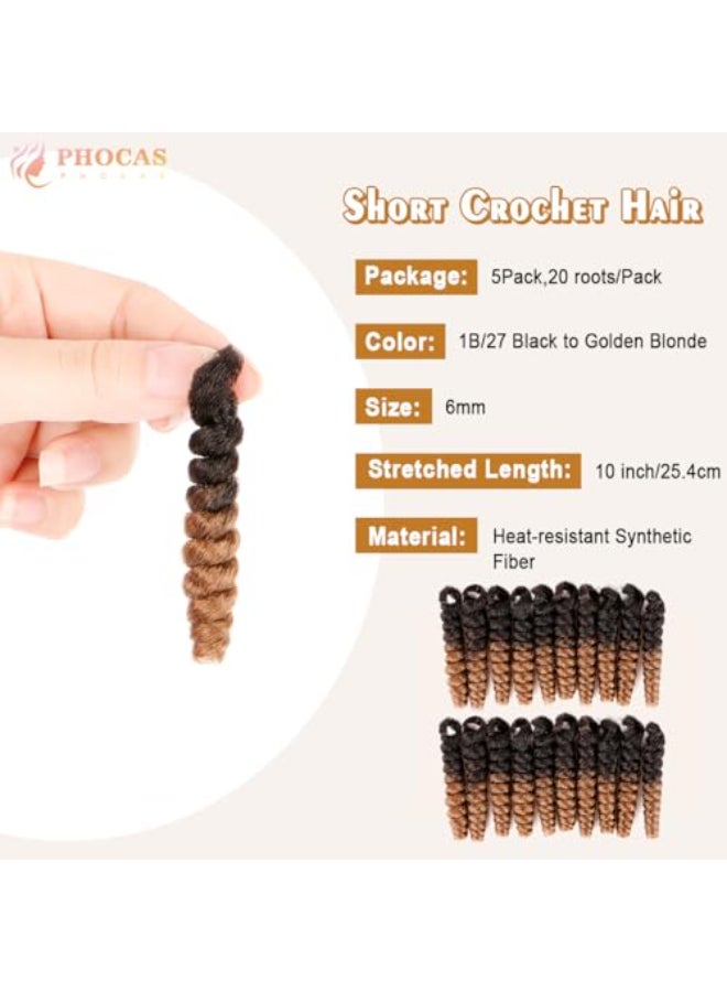 PHOCAS 10 5Packs Short Curly Crochet Hair Jump Wand Crochet Braids For Black Women 6MM Natural Black to Gloden Blonde - Image 4