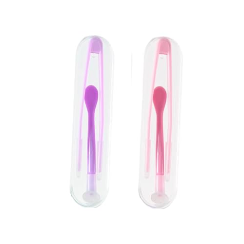 RupeeRise 2 Pcs Lens Applicator Tool Set, Contact Lens Tools with Tweezers and Suction Stick, Eye Lens Care Kit for Daily Use and Travel, Compact and Portable Tool Box, Pink and Purple - Image 1