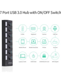 نيبمينينت موزع USB (3.0 ) بسبعة منافذ مع كابل شحن الأسود / الأزرق  - Image 4