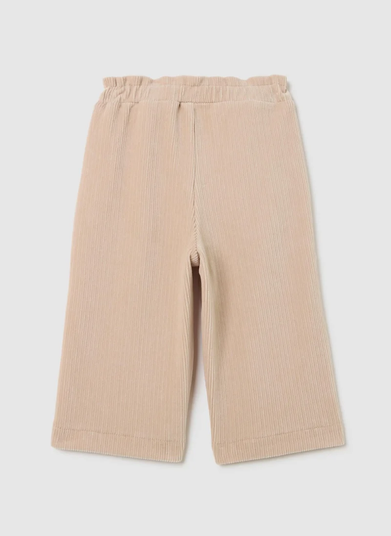 Ovs OVS Girl'S Beige Wide-Leg Cotton Blend Trousers