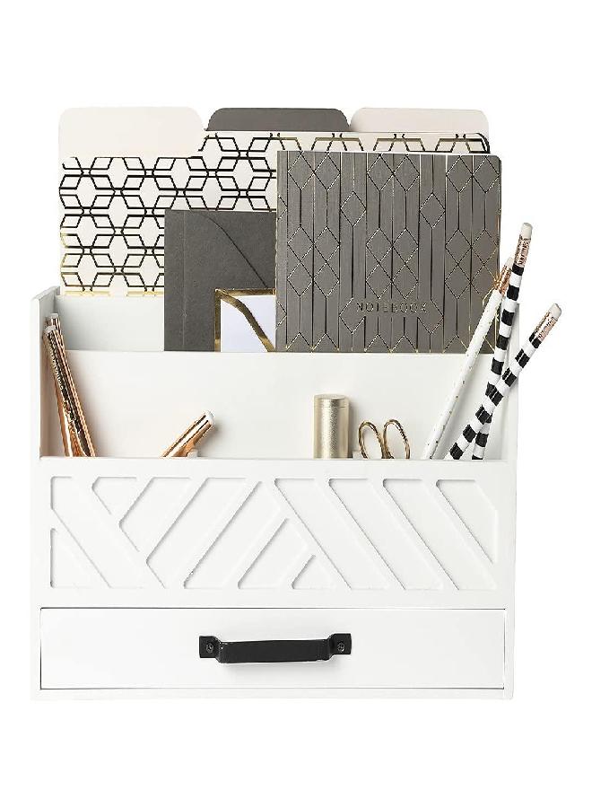 Blu Monaco BLU MONACO White Wood Desk Organizers and Storage with Drawer - Bill Mail Organizer and Mail Holder for Countertop and Kitchen - Desk Accessories & Workspace Organizers - Image 2