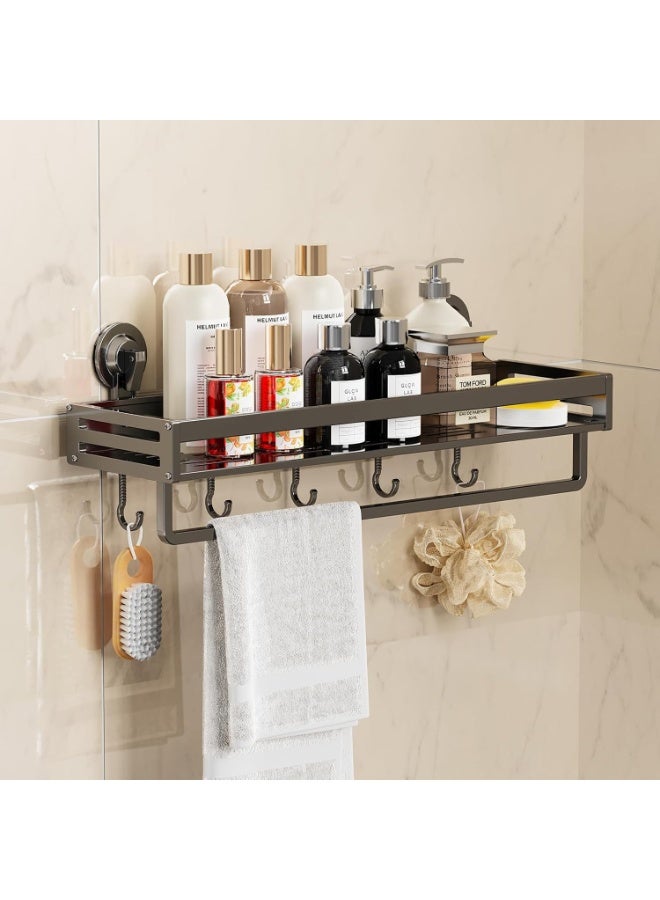 Shower Caddy With Suction Cup, 30cm suction shower shelf with Hooks NO-Drilling Bathroom Holder, Rustproof bathroom organizer, Dark Grey - Image 3