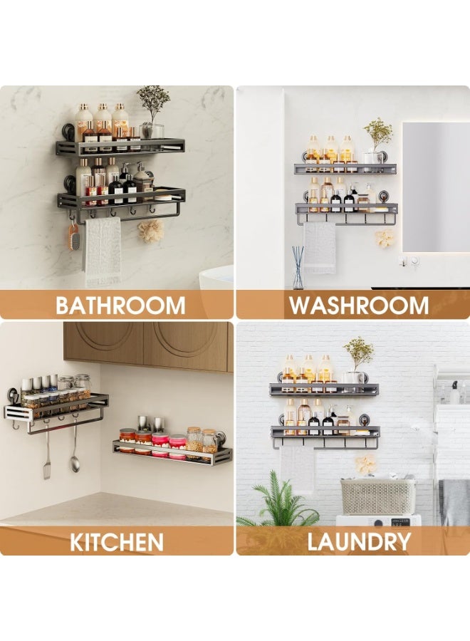 Shower Caddy With Suction Cup, 30cm suction shower shelf with Hooks NO-Drilling Bathroom Holder, Rustproof bathroom organizer, Dark Grey - Image 5