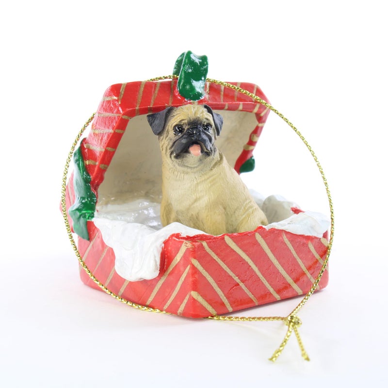 Conversation Concepts Pug Red Gift Box Christmas Ornament