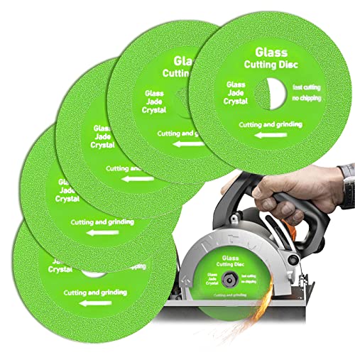Heyseri Glass Cutting Disc Pack of 5, Ultra-Thin Diamond Cutting Disc Saw Blade Suitable for 4 Inch Angle Grinder, Diamond Cut Off Wheels for Glass Ceramic Marble Jade Crystal - Image 1