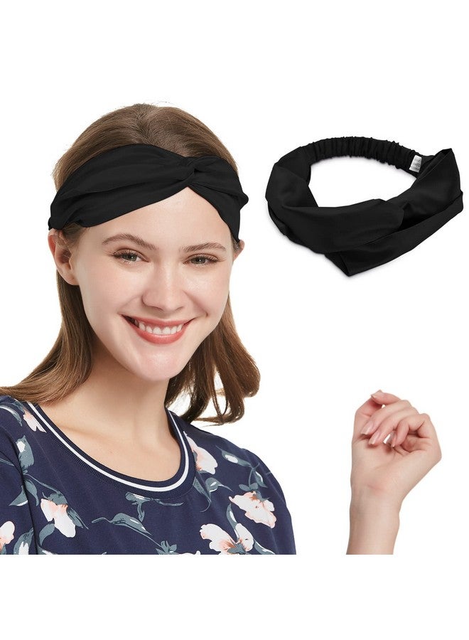 SOBONNY 100% Mulberry Silk Headband Women'S Criss Cross Silk Turban Elastic Twisted Head Wrap Knotted Hair Band (Black) - Image 1