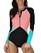 SELINK Womens Long Sleeve Rash Guard UV Protection Zipper Printed Surfing One Piece Swimsuit Bathing Suit PinkL - Image 2