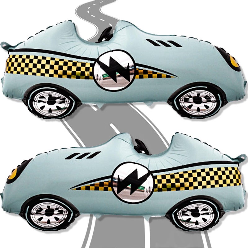 Tagberoy 2 Pcs Large Race Car Balloons 43 Inch Teal Blue Racing Balloons for Race Car Party Decorations Two Fast Birthday Decor - Image 2