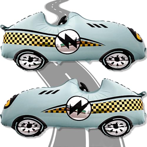 Tagberoy 2 Pcs Large Race Car Balloons 43 Inch Teal Blue Racing Balloons for Race Car Party Decorations Two Fast Birthday Decor - Image 1
