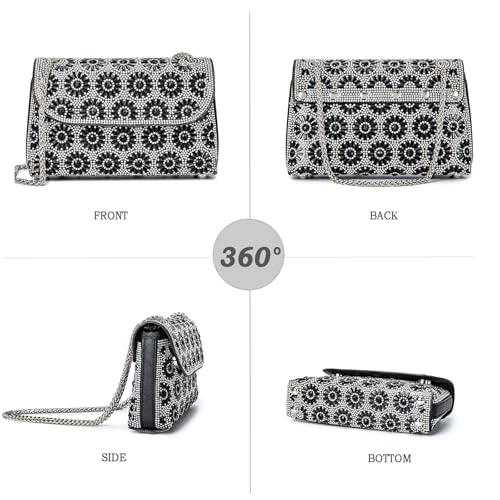 BBTT.ful Shoulder Bags Crossbody Bag Purses Handbags Crystals Rhinestone Evening Bag for Women Clutch Purse with Chain (black) - Image 3