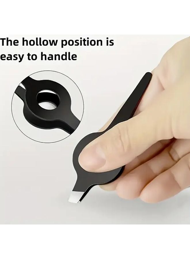 ملاقط من الفولاذ المقاوم للصدأ الأسود برأس مائل - قطعتان - تصميم مريح لإزالة شعر اللحية والشارب والحواجب - Image 3