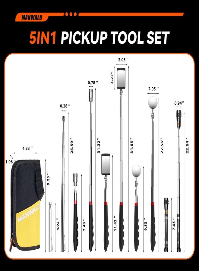 MANWALD Magnetic Pickup Tool Set With Bag 5PCS, Telescoping Magnetic Pickup Tool Set with 1 & 15 lb Pick Up Sticks, Yellow & Black - Image 2