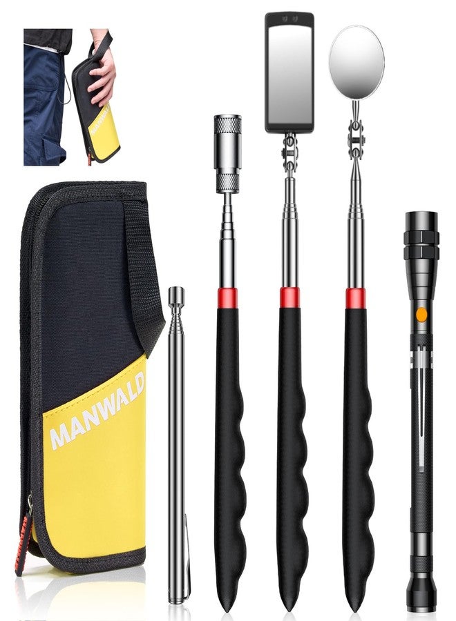 MANWALD Magnetic Pickup Tool Set With Bag 5PCS, Telescoping Magnetic Pickup Tool Set with 1 & 15 lb Pick Up Sticks, Yellow & Black - Image 1