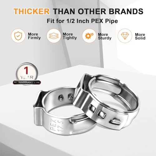 Hydencamm 120 Pack 1/2 Inch PEX Cinch Clamps Rings, Premium 304 Stainless Steel Cinch Crimp Rings Pinch Clamps, Stepless Single Ear Hose Clamp for PEX Tubing Pipe Fitting Connections By Hydencamm (1/2"x120) - Image 3