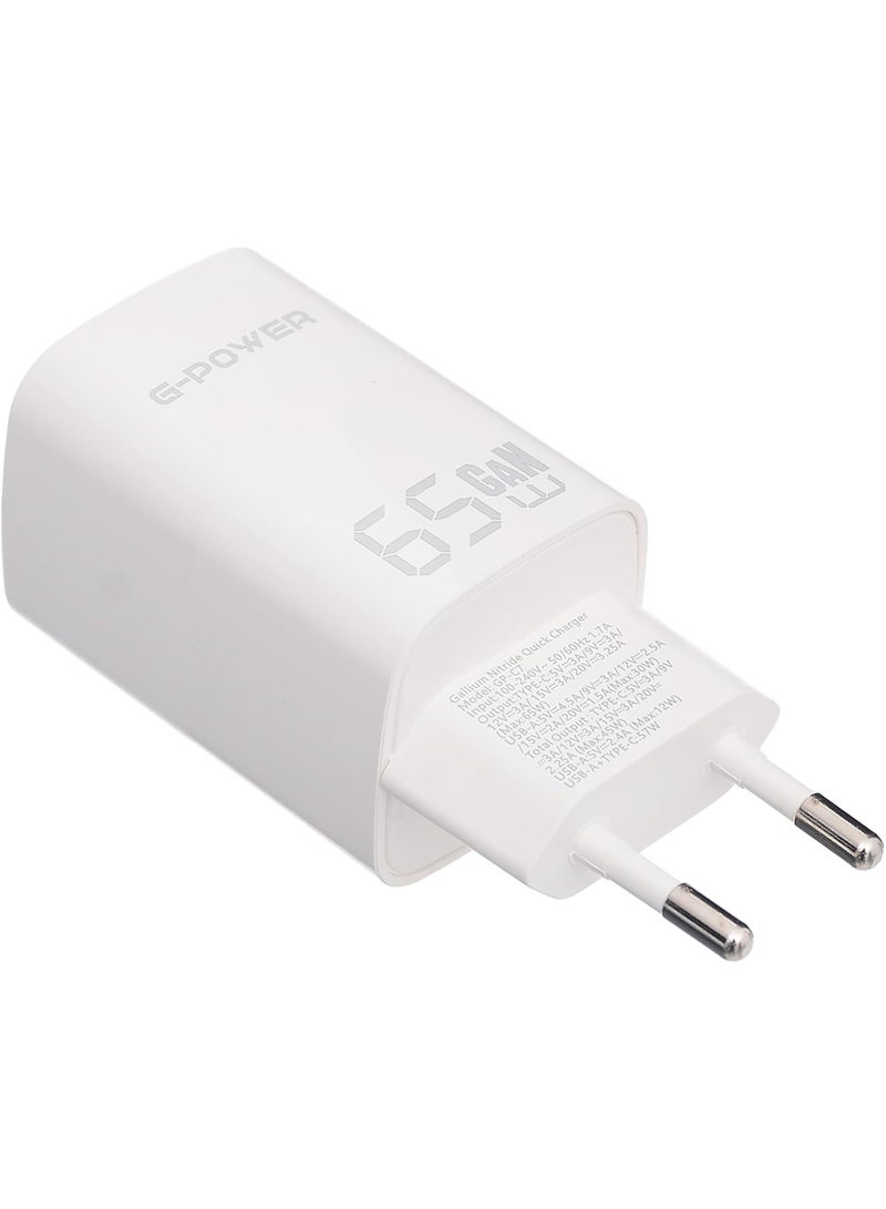 جي باور شاحن USB مزدوج G-Power GP-C7 بقوة 65 وات (USB-A وUsb-C) Qualcomm Quick Charge 3.0 متوافق مع MacBook Pro وiPad وGalaxy وPixel وiPhone والمزيد - أبيض - Image 3