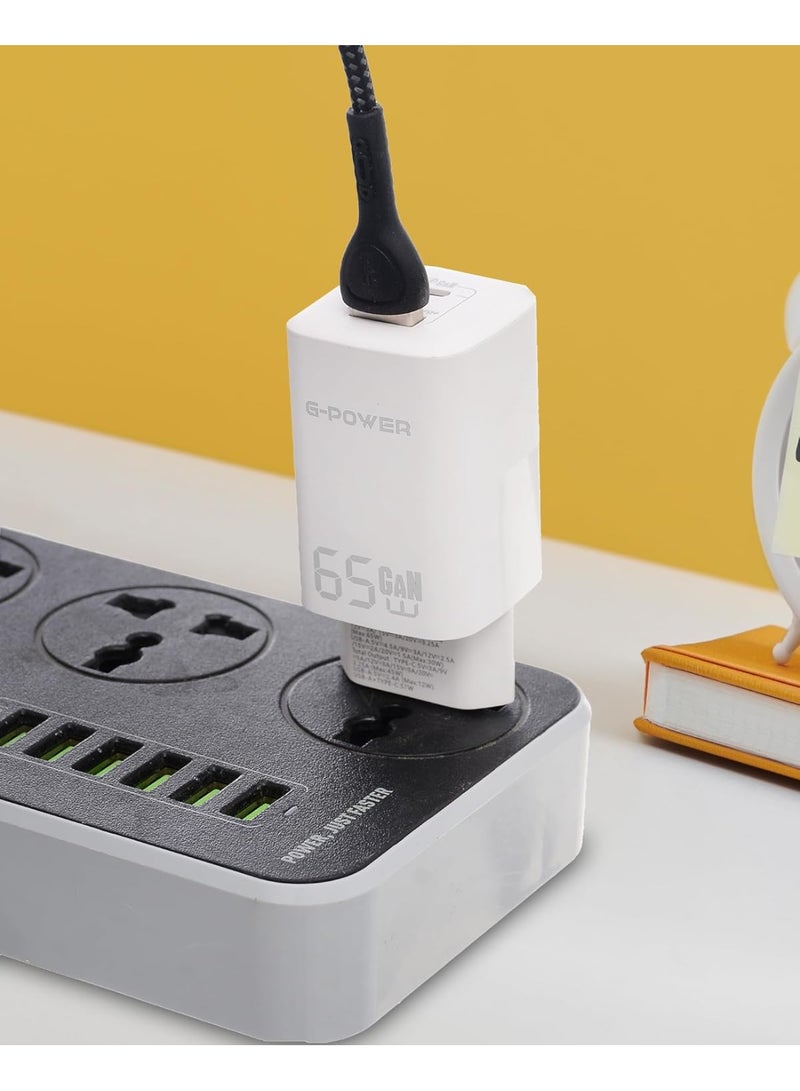 جي باور شاحن USB مزدوج G-Power GP-C7 بقوة 65 وات (USB-A وUsb-C) Qualcomm Quick Charge 3.0 متوافق مع MacBook Pro وiPad وGalaxy وPixel وiPhone والمزيد - أبيض - Image 5