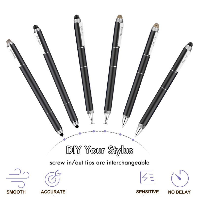 Penyeah Stylus Pen, 4 in 1 Disc Stylus Pens for Touch Screens, High Precision and Sensitivity Universal Capacitive Stylus, Stylist for Tablets,iPhone,iPad,Laptops with 4 Replacement Tips - Black - Image 4