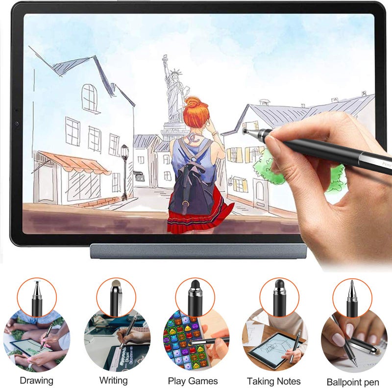 Penyeah Stylus Pen, 4 in 1 Disc Stylus Pens for Touch Screens, High Precision and Sensitivity Universal Capacitive Stylus, Stylist for Tablets,iPhone,iPad,Laptops with 4 Replacement Tips - Black - Image 3