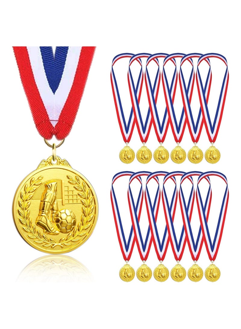 DELGREEN 12 Pack Metal Soccer Medals with Ribbons, Gold Award Medals Winner Medals, Football Medals for Soccer Team Gifts, Soccer Games Party Favors Prizes for Children Adults, 5CM - Image 1