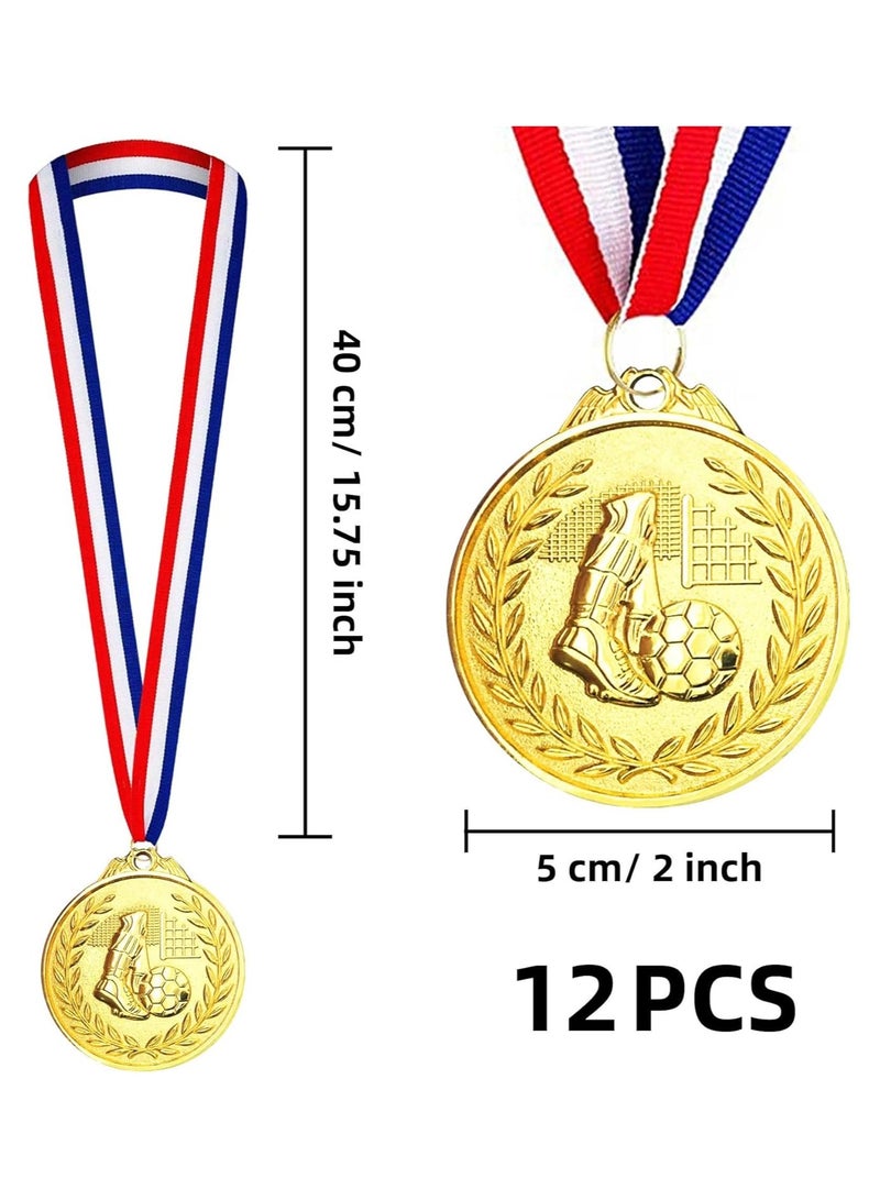 DELGREEN 12 Pack Metal Soccer Medals with Ribbons, Gold Award Medals Winner Medals, Football Medals for Soccer Team Gifts, Soccer Games Party Favors Prizes for Children Adults, 5CM - Image 2