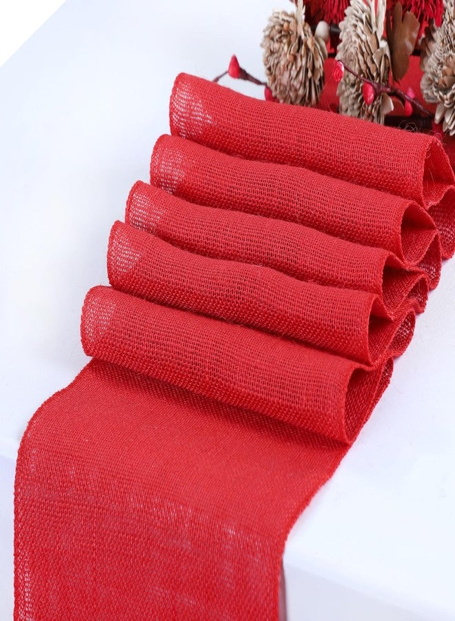 MDS® Pack of 5 Natural Burlap Table Runner, 12 x 108 Inch, Jute Rustic Farmhouse Boho Table Decor for Wedding Reception, Dining Table, Bridal Shower, Baby Shower & Party Decorations - Red - Image 2