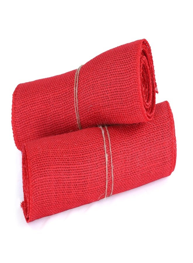 MDS® Pack of 5 Natural Burlap Table Runner, 12 x 108 Inch, Jute Rustic Farmhouse Boho Table Decor for Wedding Reception, Dining Table, Bridal Shower, Baby Shower & Party Decorations - Red - Image 5