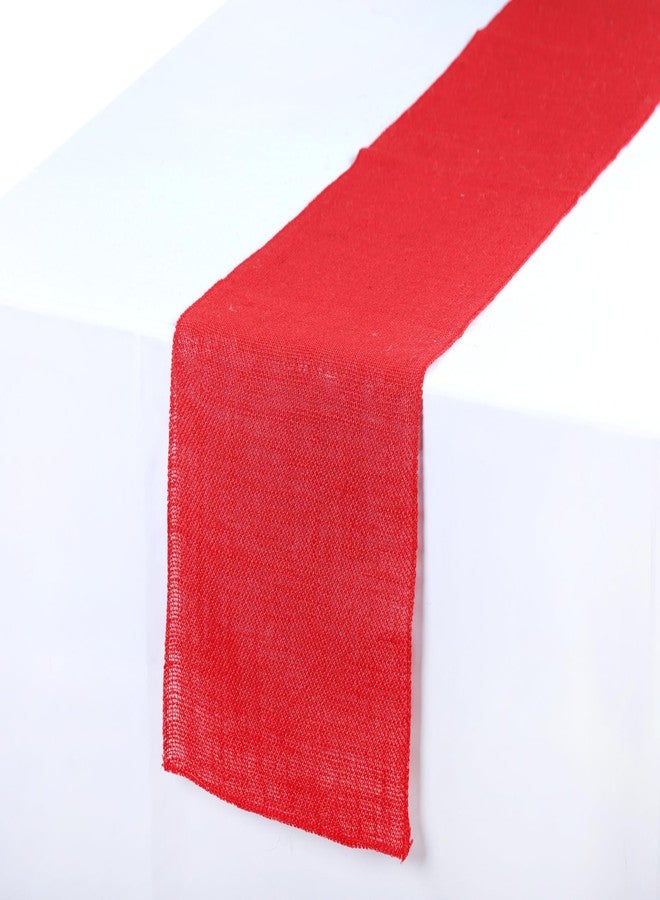MDS® Pack of 5 Natural Burlap Table Runner, 12 x 108 Inch, Jute Rustic Farmhouse Boho Table Decor for Wedding Reception, Dining Table, Bridal Shower, Baby Shower & Party Decorations - Red - Image 3