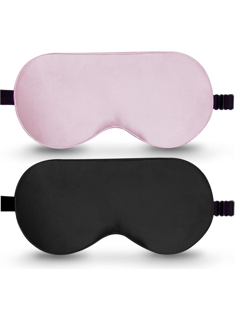 2 Pcs 100% Real Mulberry Silk  Sleep Mask, Natural Pure Silk Eye Masks with Adjustable Strap for Sleeping, 100% Block Light Eye Sleep Shade Cover, Reduces Puffy Eyes Traveling Gifts - Image 1