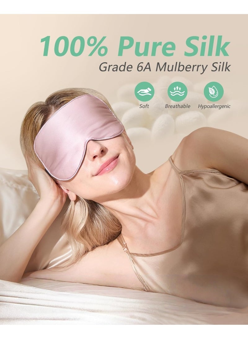 2 Pcs 100% Real Mulberry Silk  Sleep Mask, Natural Pure Silk Eye Masks with Adjustable Strap for Sleeping, 100% Block Light Eye Sleep Shade Cover, Reduces Puffy Eyes Traveling Gifts - Image 2
