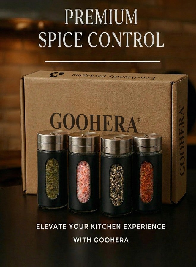 GOOHERA 4-Piece Salt and Pepper Shakers Set, 100mL (3.38oz) Each – Premium Stainless Steel Spice Dispensers with Adjustable Pour Holes – Black - Image 2