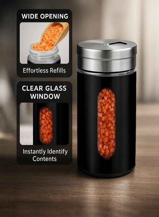 GOOHERA 4-Piece Salt and Pepper Shakers Set, 100mL (3.38oz) Each – Premium Stainless Steel Spice Dispensers with Adjustable Pour Holes – Black - Image 5