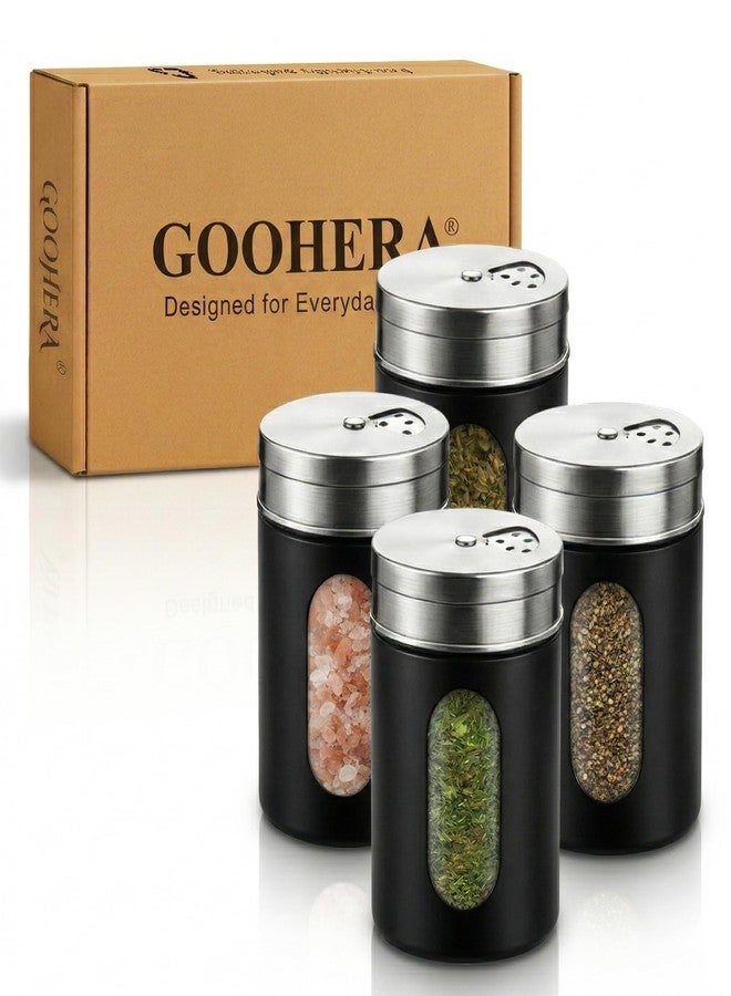 GOOHERA 4-Piece Salt and Pepper Shakers Set, 100mL (3.38oz) Each – Premium Stainless Steel Spice Dispensers with Adjustable Pour Holes – Black - Image 1