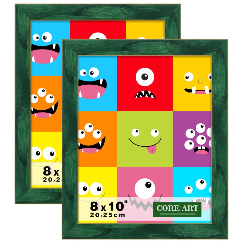 CORE ART 8x10 Picture Frames Green Photo Frames Set of 2 8 by 10 Colorful Frame with HD Plexiglass Wall or Tabletop Display